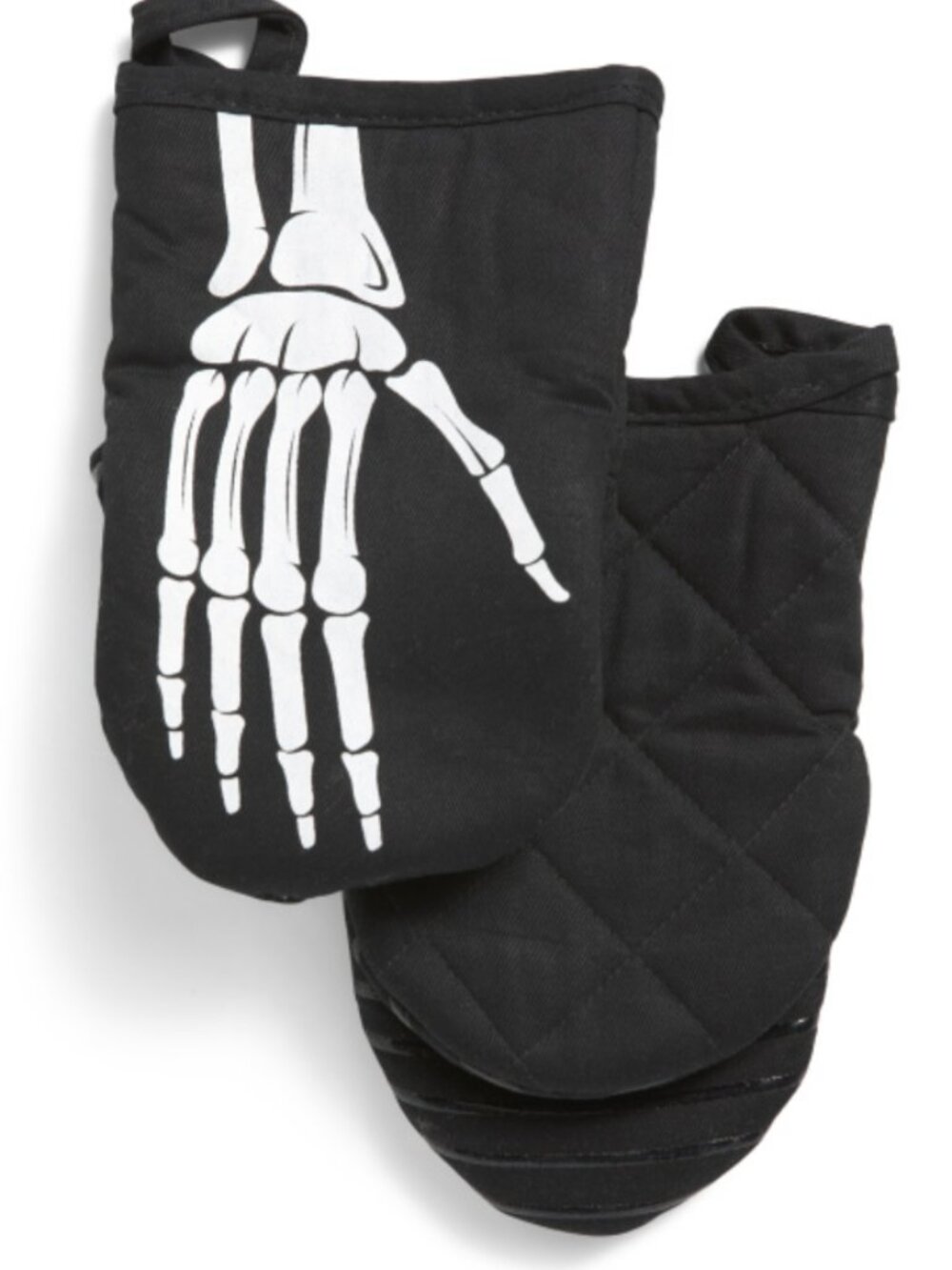 NWT EASTWICK Black Mini Oven Mitts with White Skeleton Print
